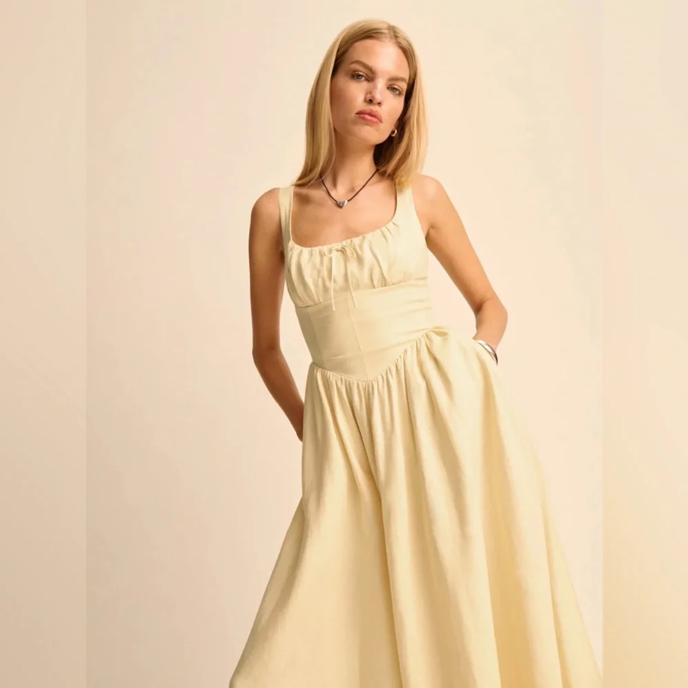 Reformation Balia Linen Dress In Parmesan, brand new without tags, never worn.